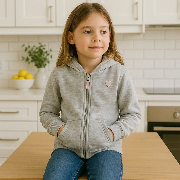 George Pink Heart Heather Grey Zip Up Hoodie Size Medium (7-8) - Picture 1 of 14